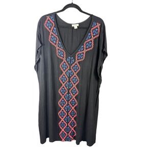 Sundance Dress Womens XL Black Embroidered Boho Tunic Rayon Blue Red Festival